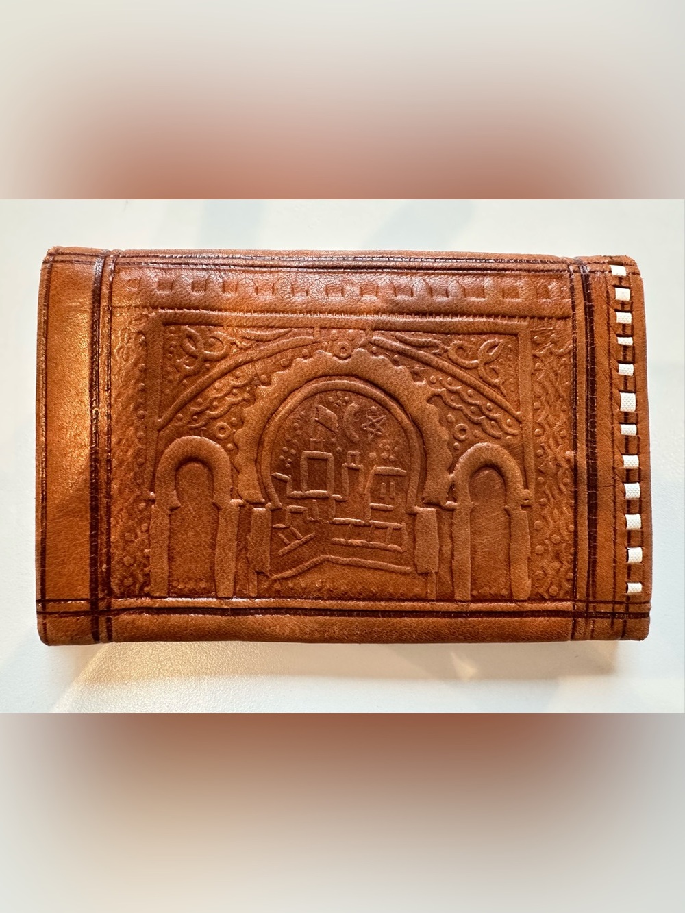 Handmade Brown Leather Embossed Wallet Clutch
